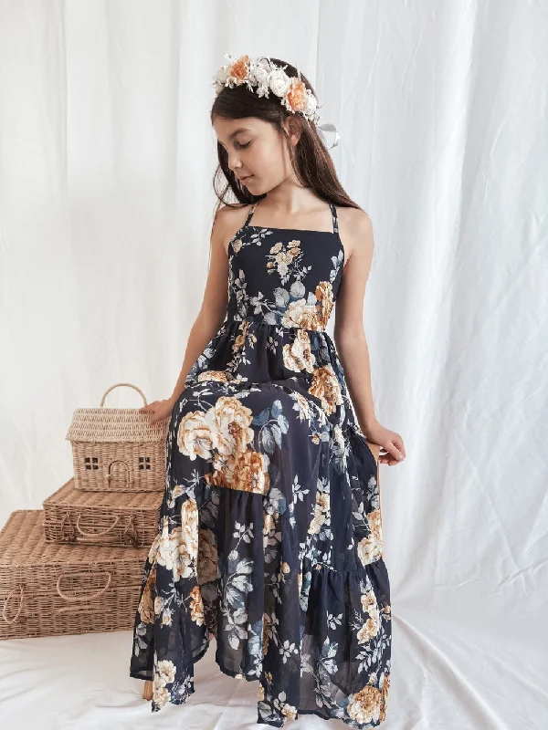 Hot Styles Savannah Girls Navy Maxi Dress