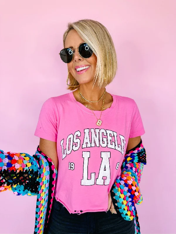 Clothes Women LOS ANGELES 1989 DISTRESSED CROP TEE - PINK