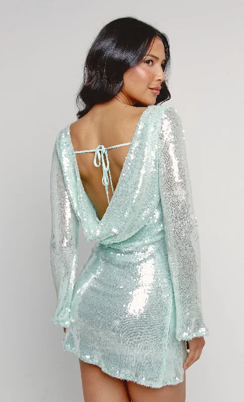 Everyday Wear Mint Green Glazed Open Back Mini Dress