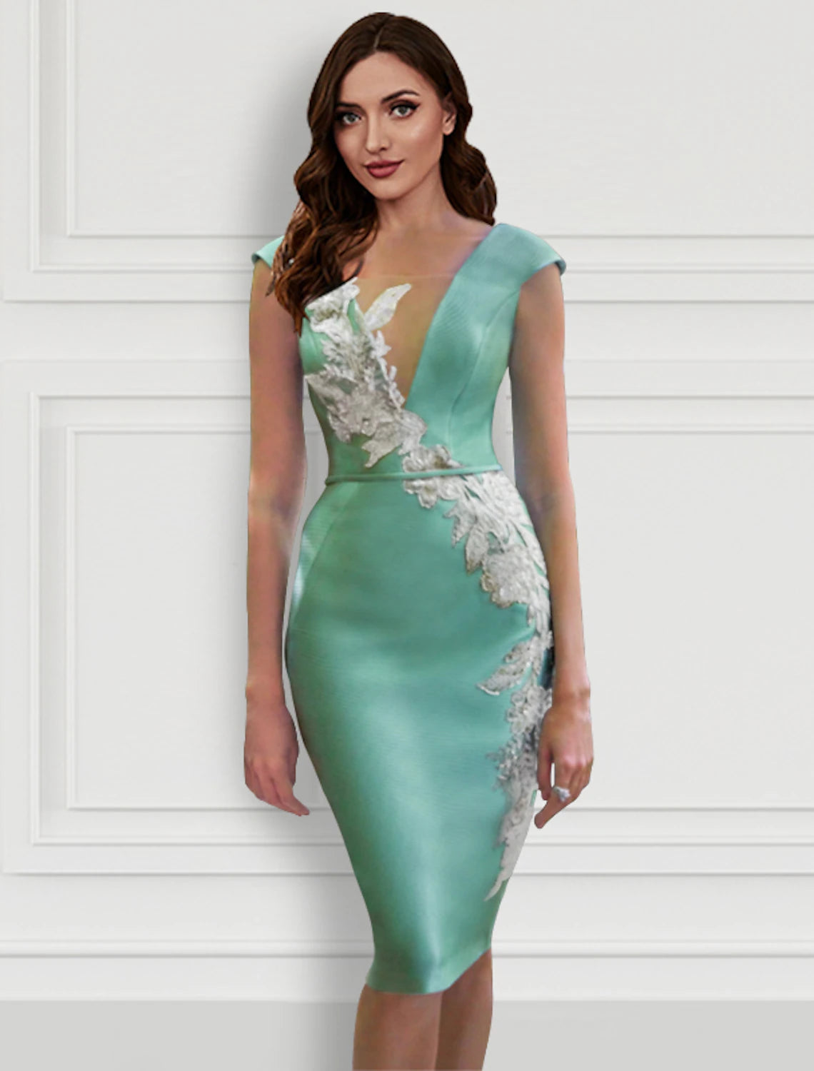 Final Sale Two Piece Cocktail Dresses Floral Dress Formal Knee Length Long Sleeve V Neck Belt / Sash Satin with Appliques Final Sale Two Piece Cocktail Dresses Floral Dress Formal Knee Length Long Sleeve V Neck Belt / Sash Satin with Appliques