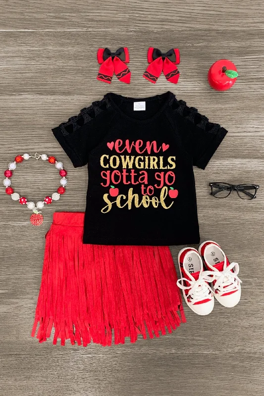 Fashion Sale "Even Cowgirls Gotta Go To School" Suede Skirt Set