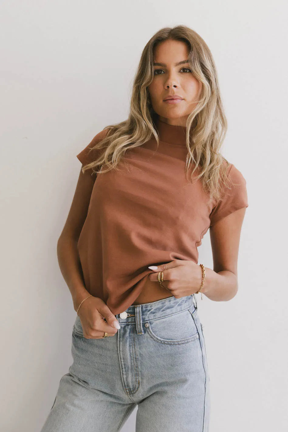 Flash Sale Now Marley Mock Neck Tee in Rust - FINAL SALE