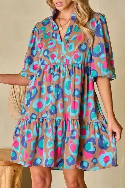 Women's Online Boutique Notched Balloon Sleeve Mini Dress