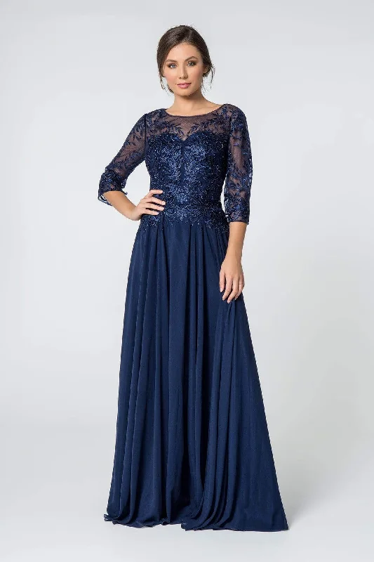 Mega Sale Elizabeth K - GL2810 Embroidered Bateau Chiffon A-line Gown