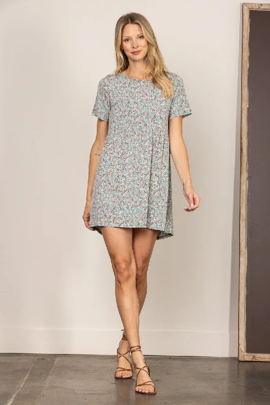 New Styles Just In SAGE DITSY FLORAL BABYDOLL SHORT SLEEVES MINI DRESS D5105