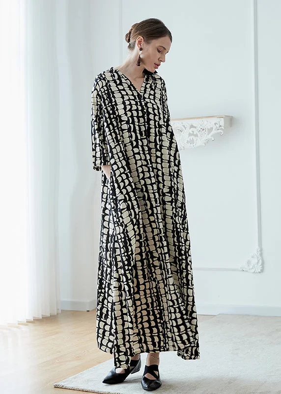 Special Offers, Don't Miss Plus Size Black V Neck Print Pockets Chiffon Robe Dresses Summer Special Offers, Don't Miss Plus Size Black V Neck Print Pockets Chiffon Robe Dresses Summer