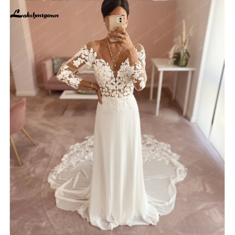 Seasonal Clearance Roycebridal Lace Chiffon Backless Wedding Dress for Women 2025 Long Sleeves Beach Bridal Gown Court Train vestidos para mujer Seasonal Clearance Roycebridal Lace Chiffon Backless Wedding Dress for Women 2025 Long Sleeves Beach Bridal Gown Court Train vestidos para mujer