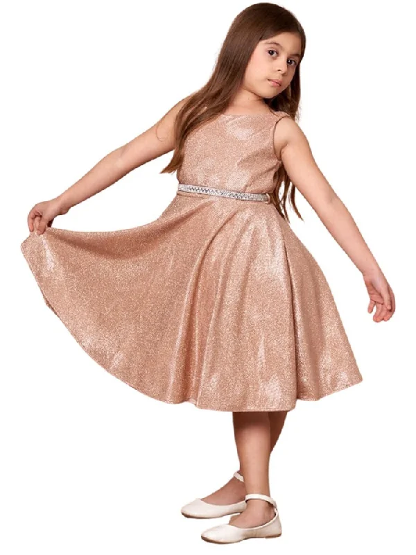 Style Streetwear Little Girls Rose Gold Glitter Metallic Flower Girl Dress 2-6