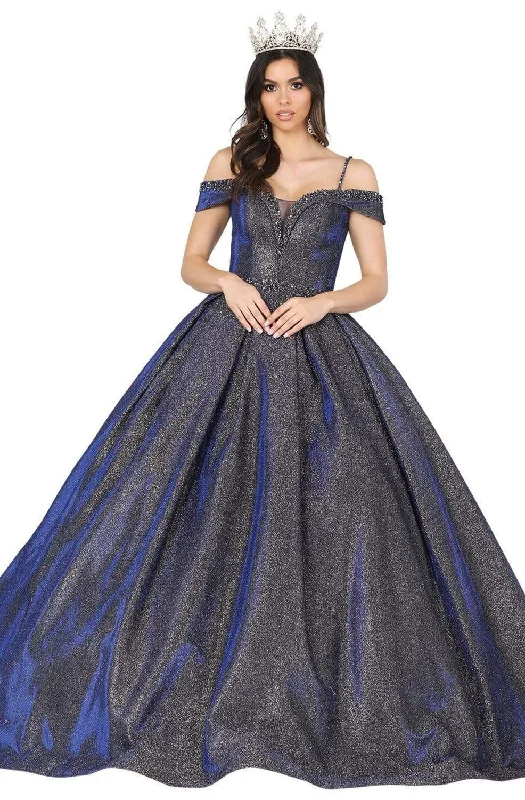 Workwear Fashion for Women Dancing Queen - 1506 Embellished Deep Off-Shoulder Pleated Ballgown