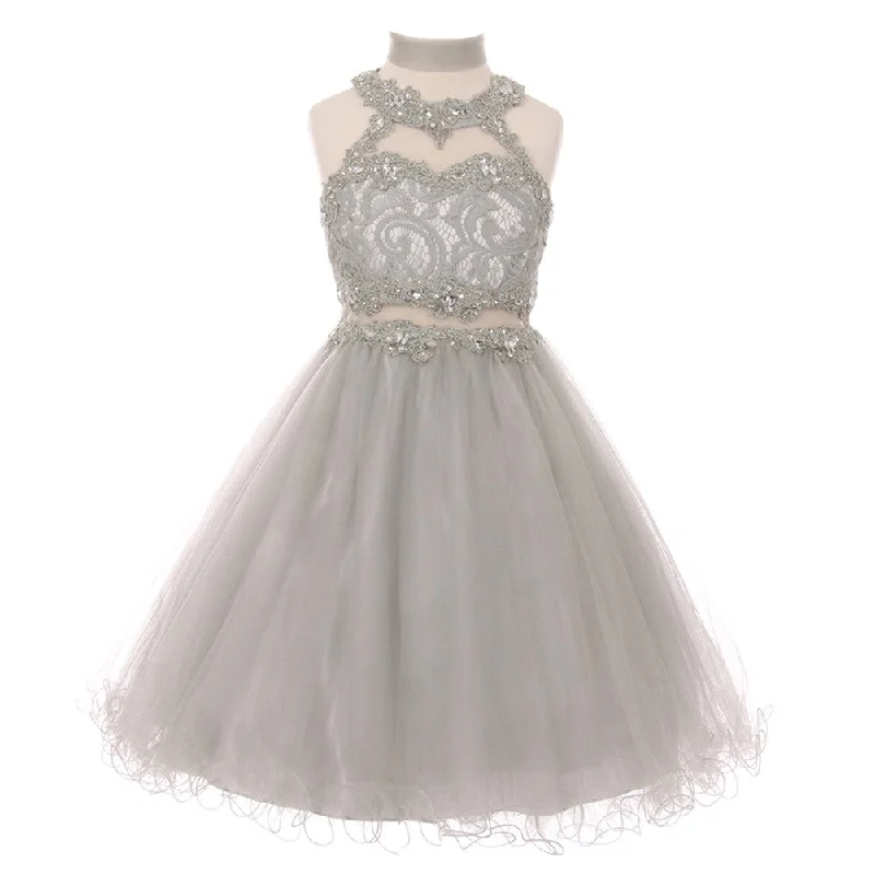 Chic Trends For The Fashion Savvy Little Girls Silver Rhinestone Halter Neck Lace Tulle Flower Girl Dress 4-6 Chic Trends For The Fashion Savvy Little Girls Silver Rhinestone Halter Neck Lace Tulle Flower Girl Dress 4-6