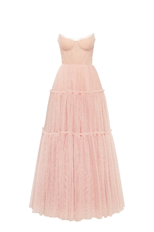 Sophisticated Style Misty rose tulle maxi dress with ruffled skirt, Garden of Eden