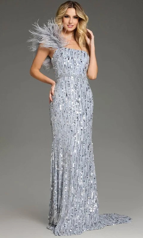 Online Boutique Clothing Jovani 42426 - Feather Detailed One-Shoulder Prom Gown