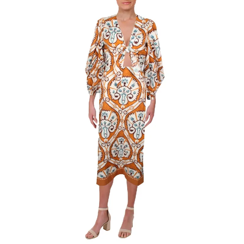 Elegant Simplicity Wardrobe Johanna Ortiz Womens Couscous Joy Printed Tea Length Midi Dress