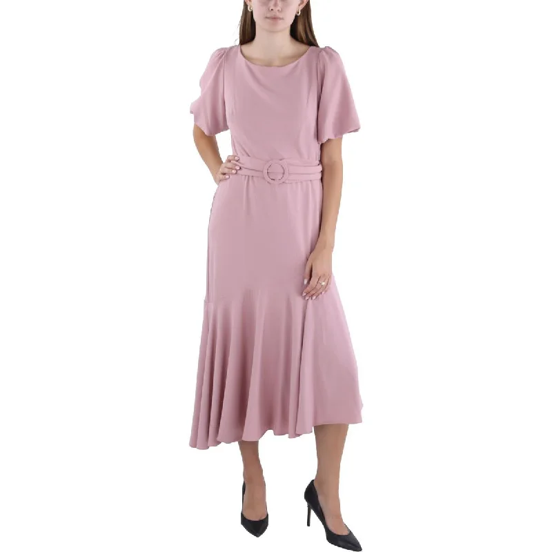 Elegant Simplicity Wardrobe Taylor Womens Puff Sleeve Tea-Length Maxi Dress