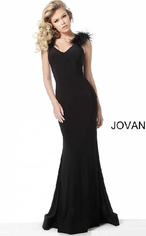 Chic & Cozy Apparel Jovani 68596 Long Feather Shoulders Evening Gown