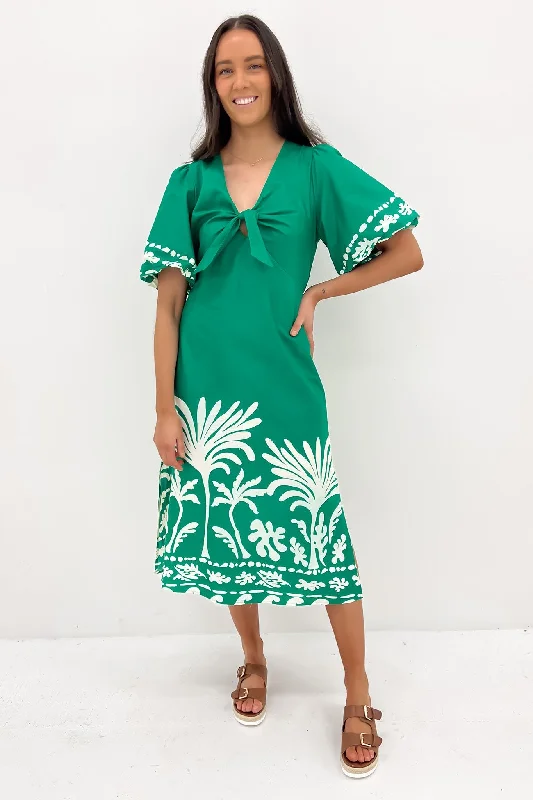 Workwear Fashion for Women Drew Midi Dress Green White