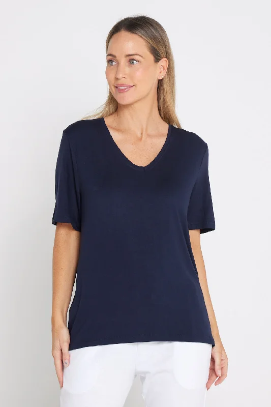 High-End Women’s Apparel Lexi V Neck Tee - Navy