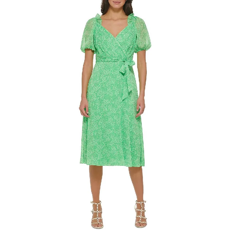 Chic Styles DKNY Womens Chiffon Puff Sleeve Midi Dress