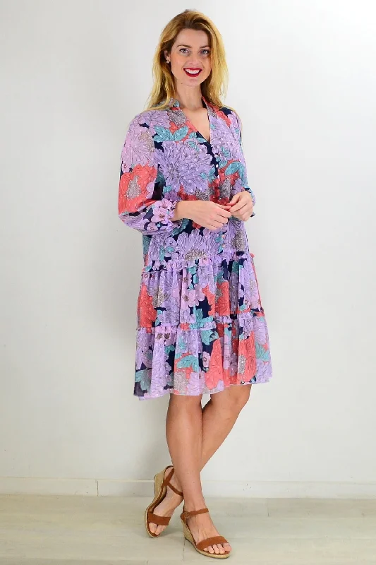 Stylish Savings Purple Floral Print Elegant Dress