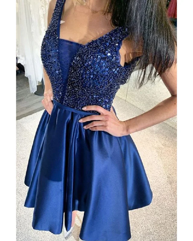 Trendy Women’s Fashion Beading Royal Blue Short Junior 8th Grade Girls Graduation Dress Prom SP0513