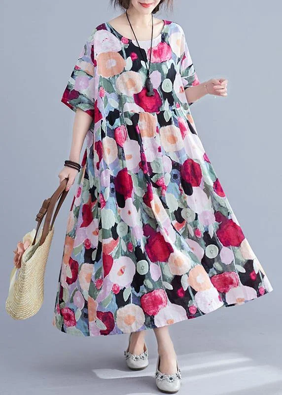 Comfortable Women’s Outfits Bohemian floral Long dress half sleeve Cinched Maxi summer Dresses