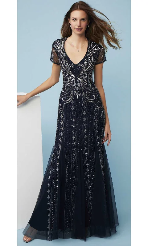 Seasonal Trends Adrianna Papell - AP1E207147 Short Sleeve V Neck Beaded Mesh Gown