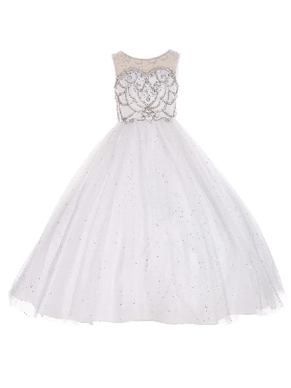 Chic Trends Unveiled Little Girls White Crystal Glitter Tulle Floor Length Pageant Dress 4-6 Chic Trends Unveiled Little Girls White Crystal Glitter Tulle Floor Length Pageant Dress 4-6