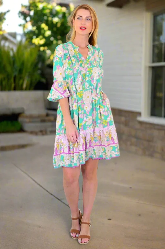 Wardrobe Upgrade Green Floral Print Bohemian Dress