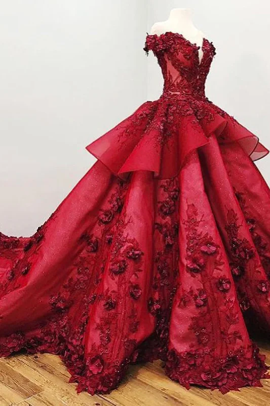 Versatile Wardrobe Essentials Pretty Off The Shoulder Ball Gown Floral Appliques Beaded Prom Dresses