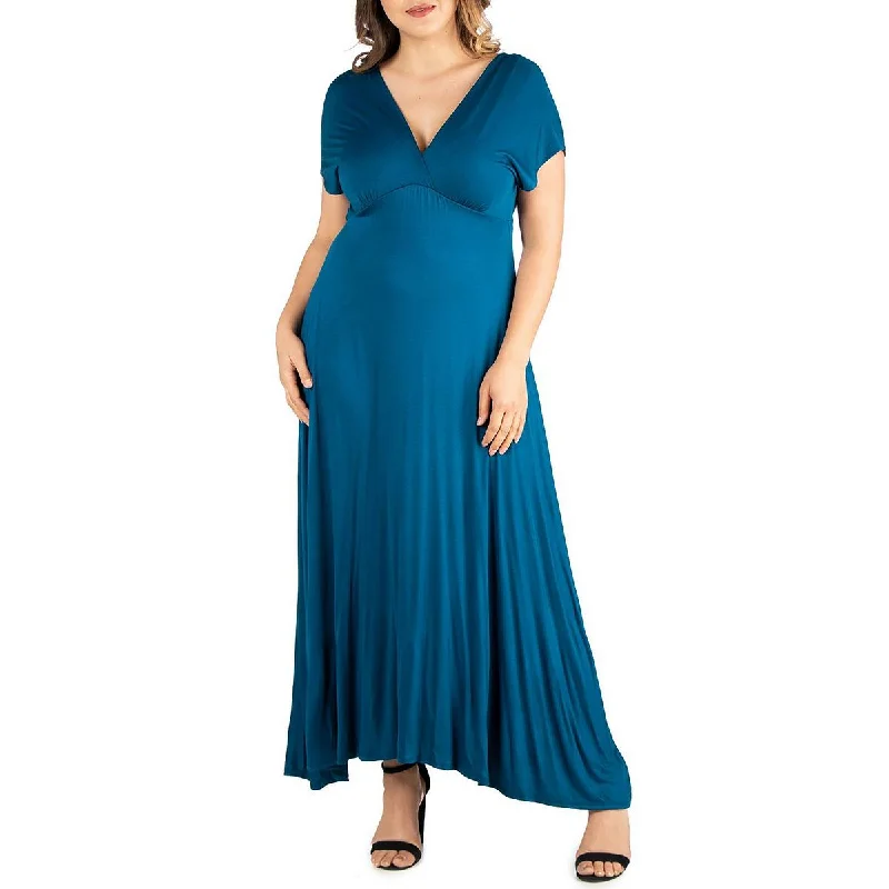 Top Deals 24seven Comfort Apparel Womens Plus V Neck Solid Maxi Dress