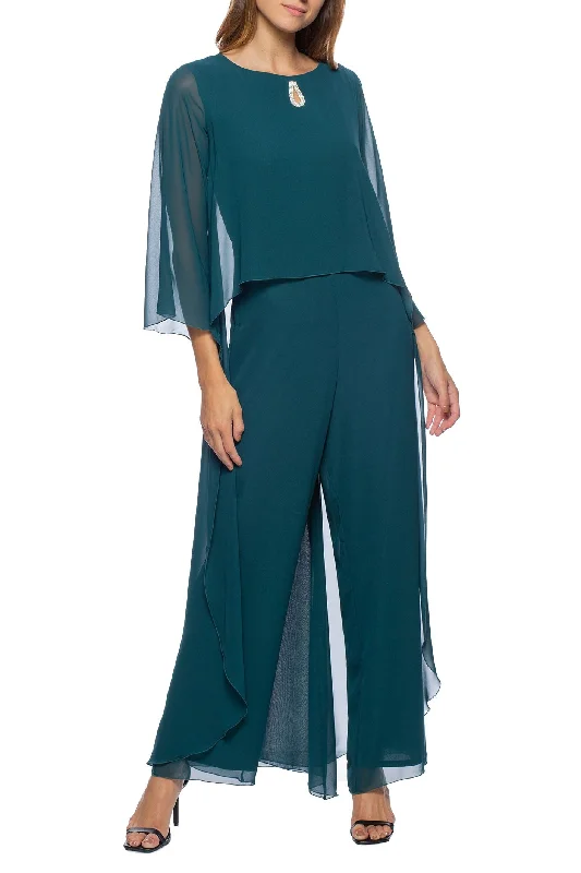 Season Appropriate Women's Collection Marina  Long Popover Sleeve  Chiffon Jumpsuit