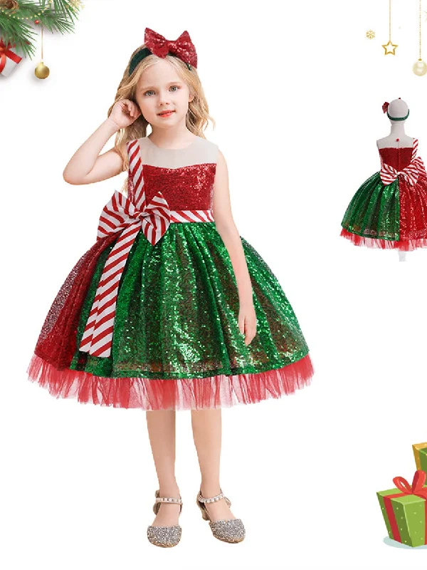 Flash Sale, Don't Miss Ball Gown Scoop Sleeveless Bow Christmas Dresses for Girls