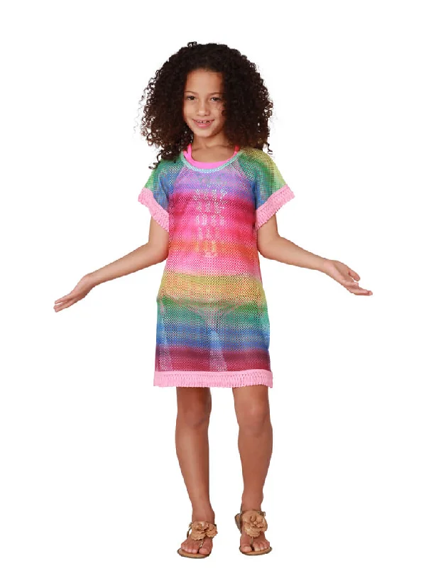 Save Big Rainbow mesh cover up for Girls