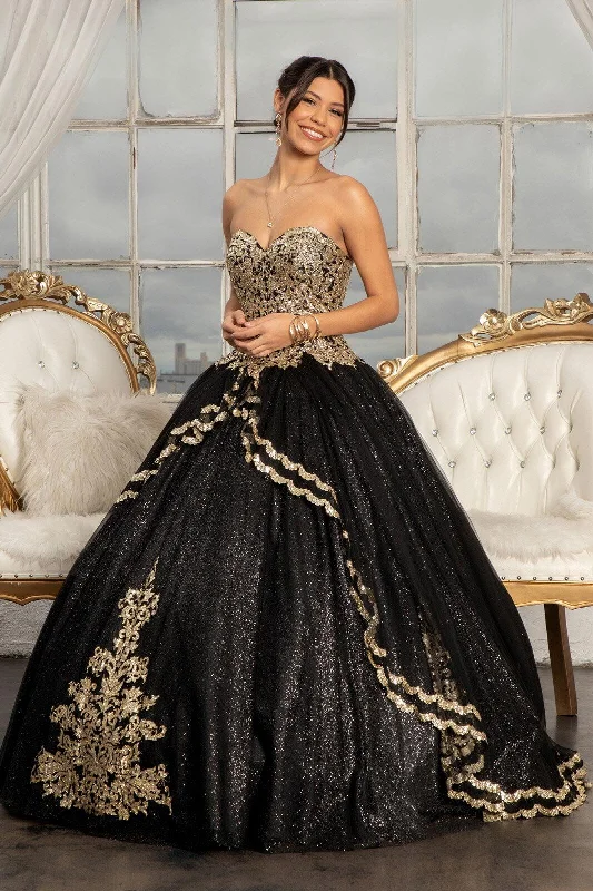 End Of Season Clearance Quinceanera Long Strapless Glitter Mesh Ball Gown