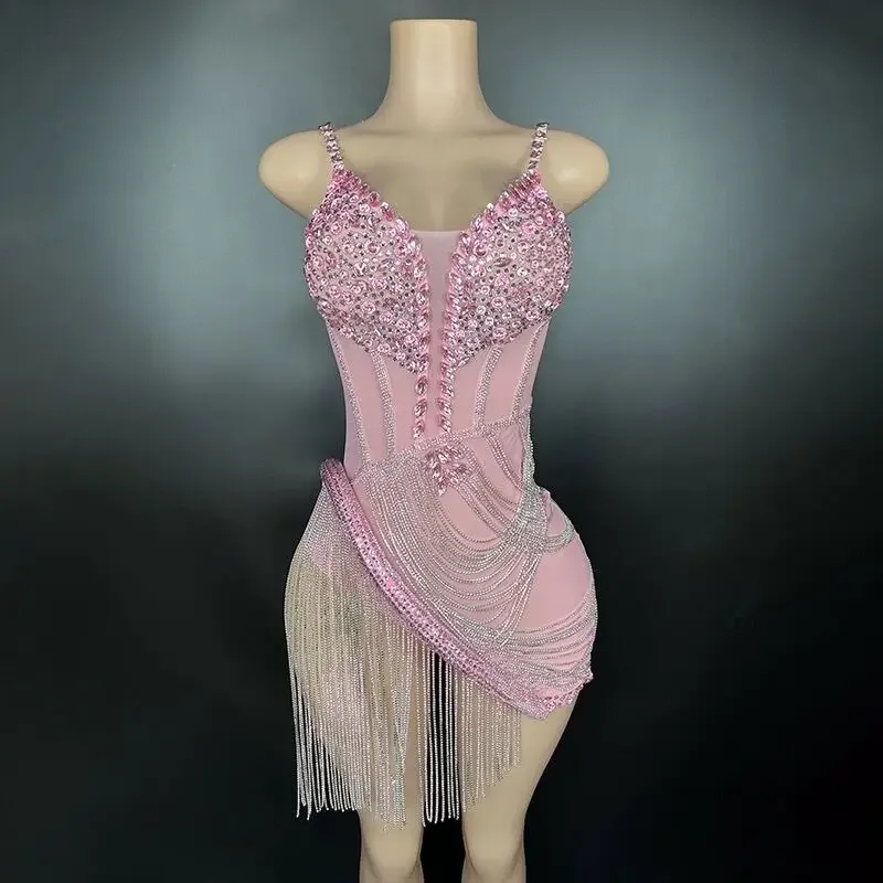 Women's Online Clothing Boutique Flashing Rhinestones Tassels Pink Color Sexy Sheath Mini Dress Birthday Celebrate Evening Party Costume Nightclub Stage Wear Women's Online Clothing Boutique Flashing Rhinestones Tassels Pink Color Sexy Sheath Mini Dress Birthday Celebrate Evening Party Costume Nightclub Stage Wear