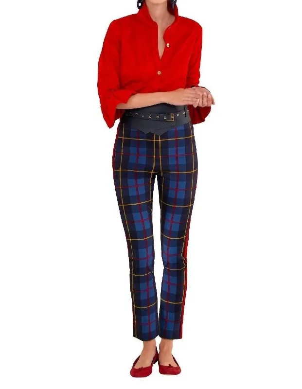 Sophisticated Women’s Fashion Pull On Pant - Plaidly Cooper In Blue Plaid