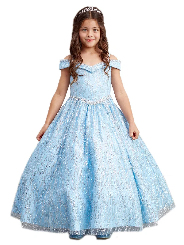 Trendsetter's Closet Little Girls Sky Blue Glitter Off Shoulder Rhinestone Waist Pageant Dress 2-6 Trendsetter's Closet Little Girls Sky Blue Glitter Off Shoulder Rhinestone Waist Pageant Dress 2-6