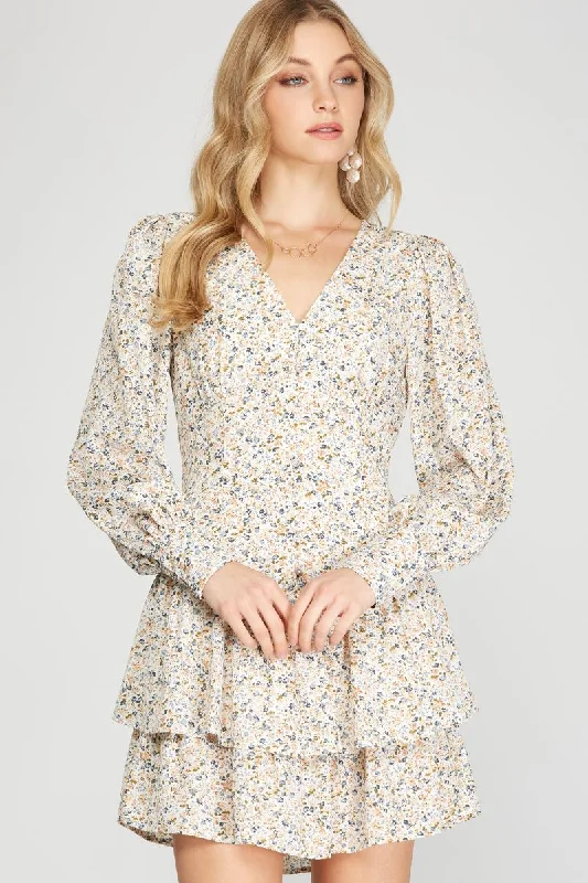 Modern Women’s Apparel ROSE FLORAL PRINT BUTTON DOWN CUFF LONG SLEEVES MINI DRESS SS8703