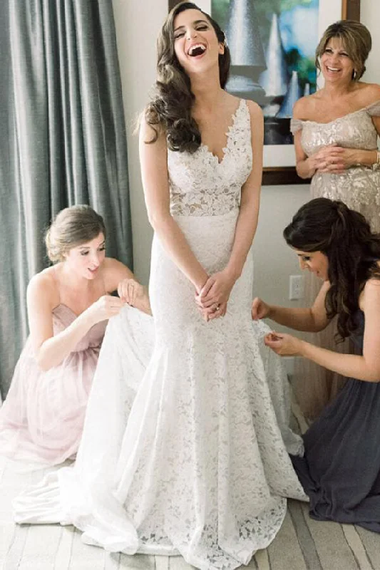 Hot Trends Roycebridal Vintage Ivory Lace Mermaid V Neck Wedding Dress, Bridal Dresses, MW533