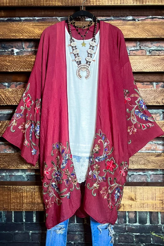 Edgy Fashion GO WITH GRACE PLUM FLORAL EMBROIDERED KIMONO