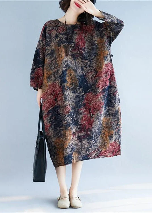 Trend Forward Women's Wear Loose floral cotton linen Long dress plus size design pockets long Dresses