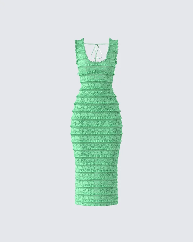 Trend Forward Women's Wear Kairi Green Ruffle Trim Midi Dress