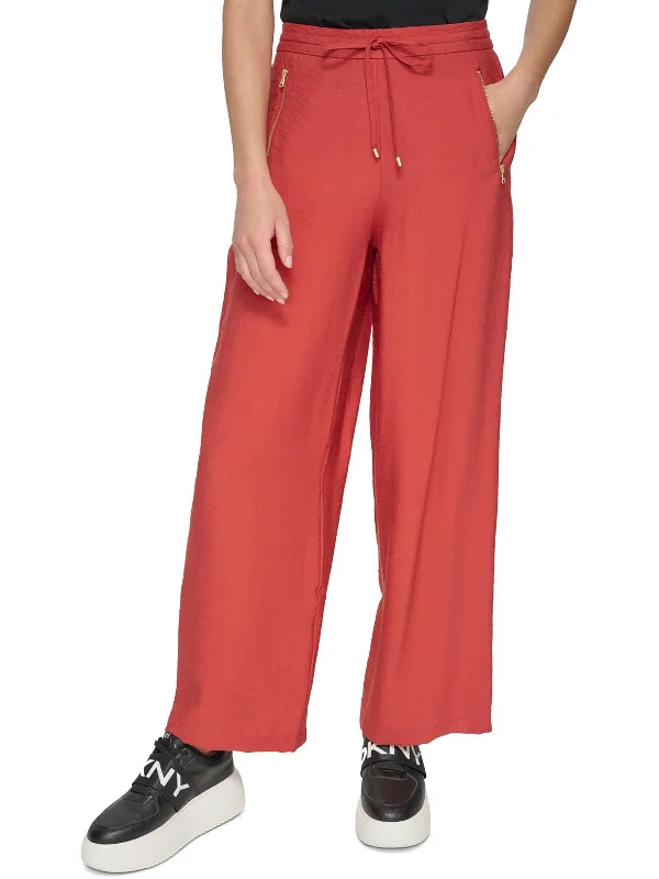 Comfort Meets Fashion Womens Drawstring Hem Rayon Wide Leg Pants