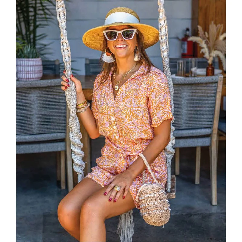 Clothing For Women La Mer Luxe Short Sleeve Renee Romper - Bubble Gum Bermuda