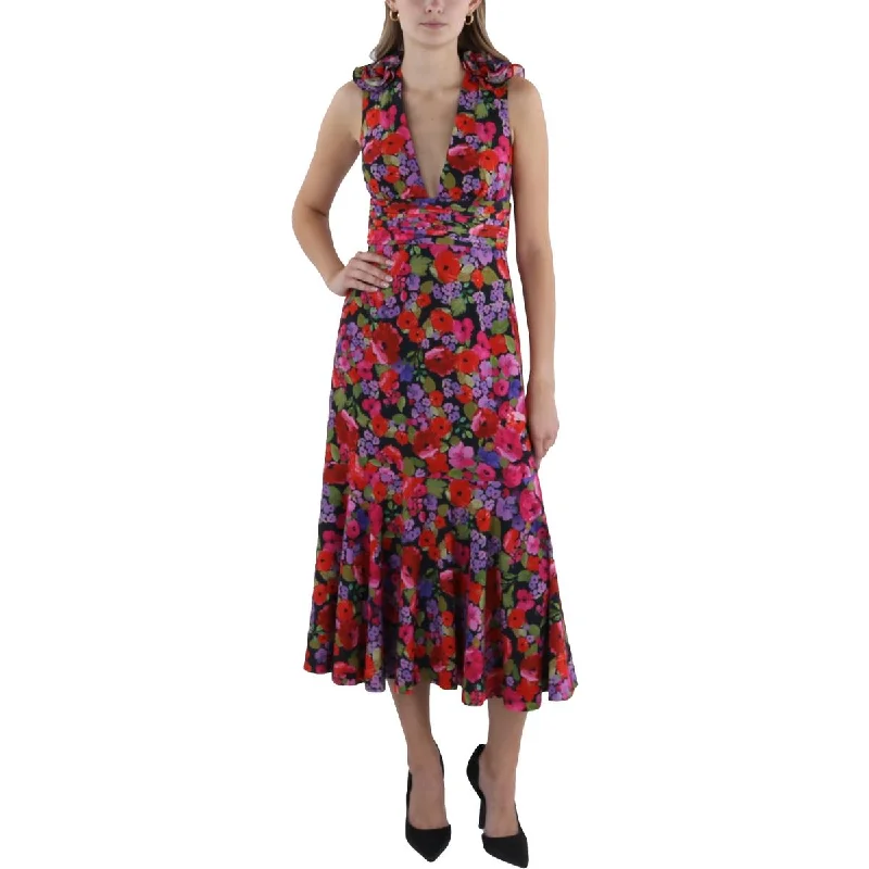 Limited Time Offer Amur Womens Below Knee Deep V Neck Midi Dress