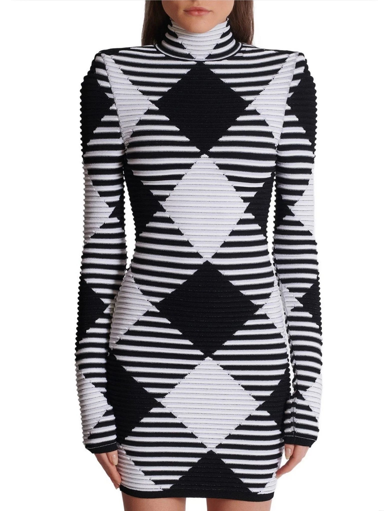 Limited Time Deal Black and White Gingham Mock-Neck Mini Dress