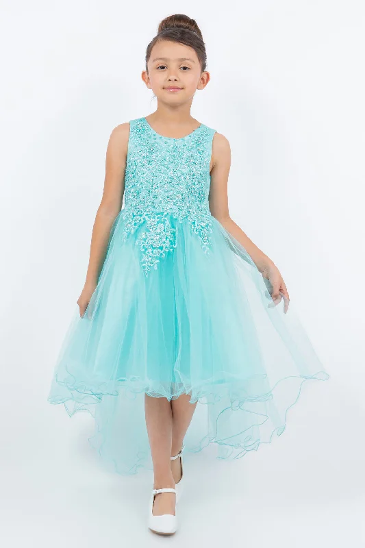 Women’s Activewear for Exercise and Sports Little Girls Aqua Rhinestone Pearl Wired Tulle Hi-Low Flower Girl Dress 2-6