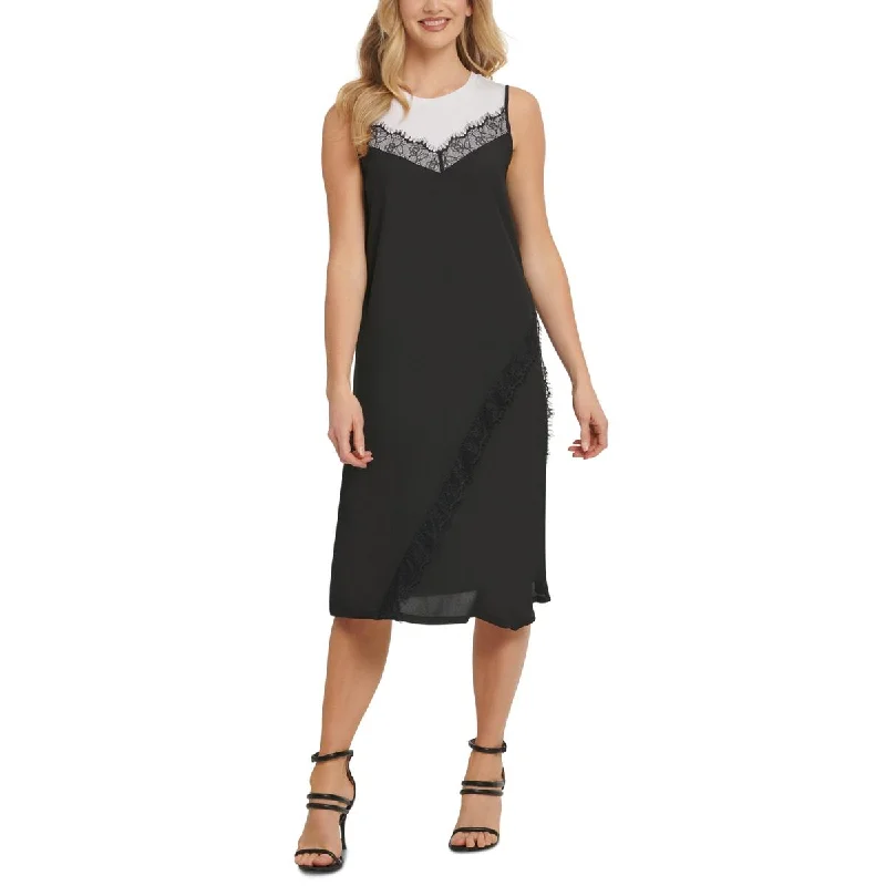 Casual Wear DKNY Womens Mixed Media Fringed Midi Dress
