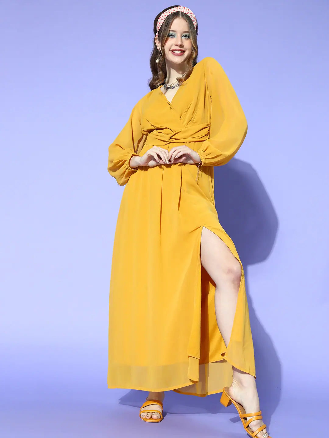 Trendy Women’s Fashion Women Mustard Wrap Maxi Dress