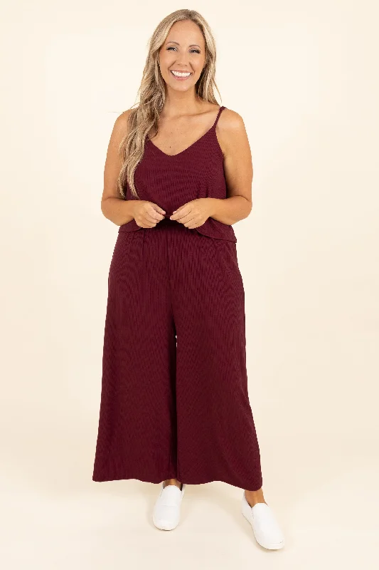 VIP Member Discount Finding My Peace Jumpsuit, Dark Burgundy